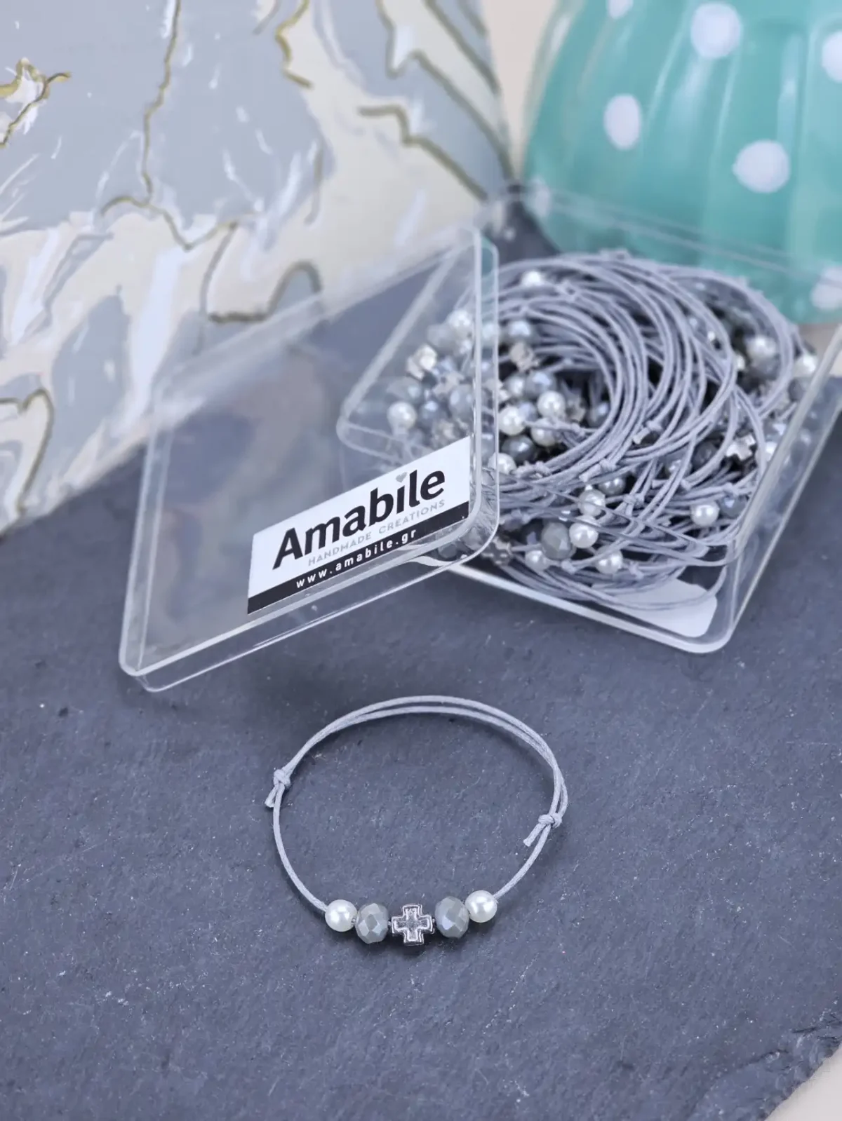 Μαρτυρικό Βάπτισης Βραχιόλι Amabile B13 Γκρι 50 τμχ - Image 2