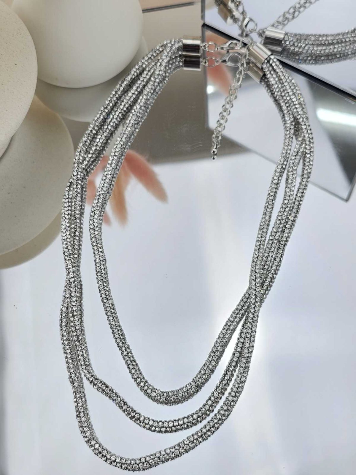 Γυναικείο Κολιέ Triple Silver Strass