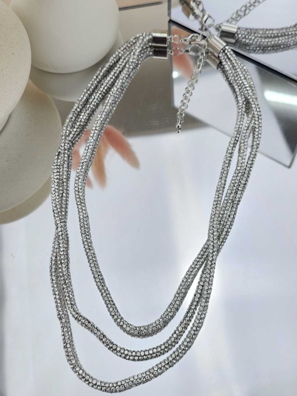 Γυναικείο Κολιέ Triple Silver Strass