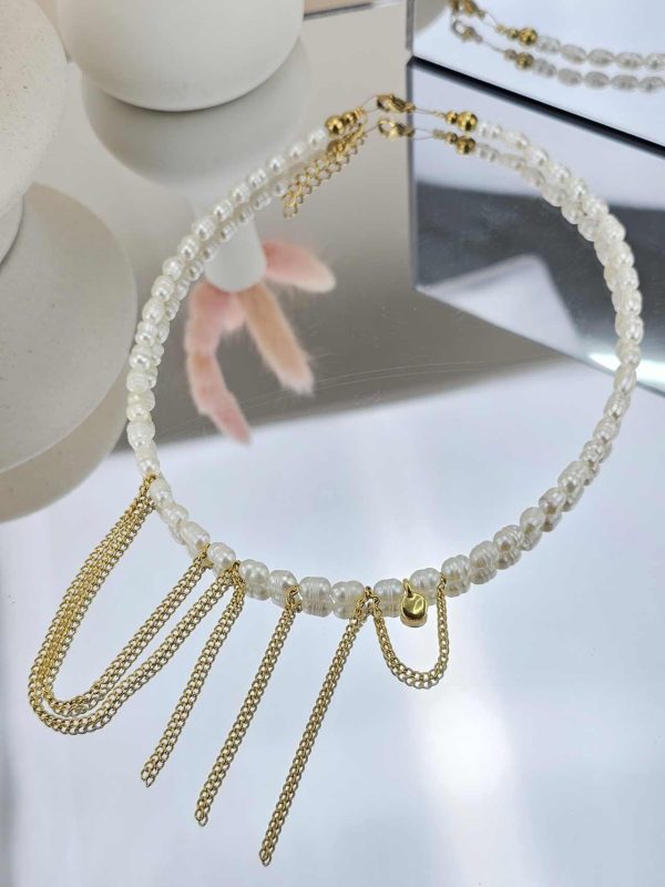 Γυναικείο Κολιέ Pearls with Gold Details