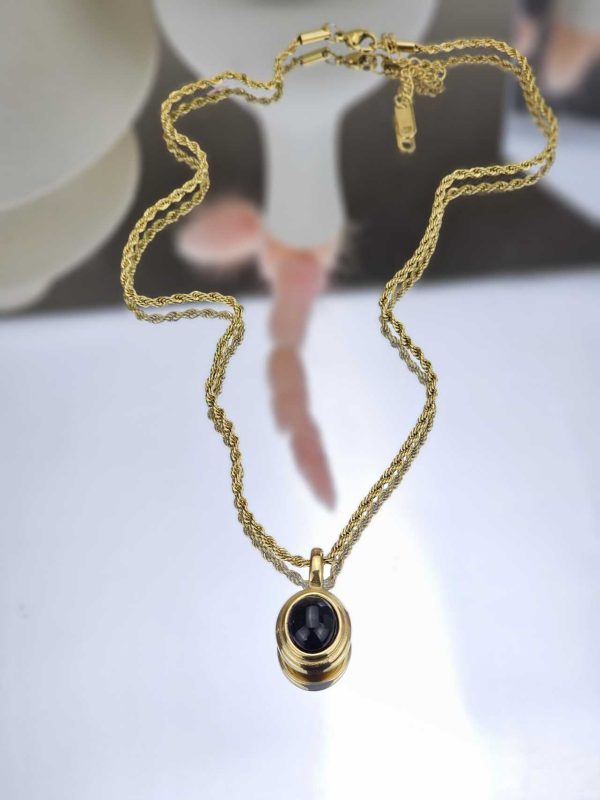 Γυναικείο Κοντό Κολιέ Black Oval