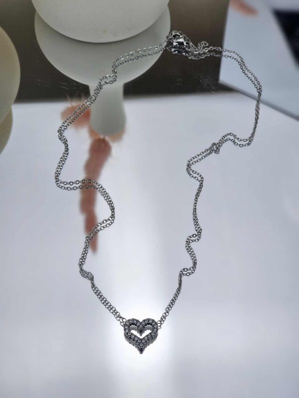 Γυναικείο Κοντό Κολιέ Strassed Cute Heart in Silver