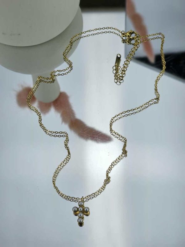 Γυναικείο Κοντό Κολιέ Cute Pearl Cross