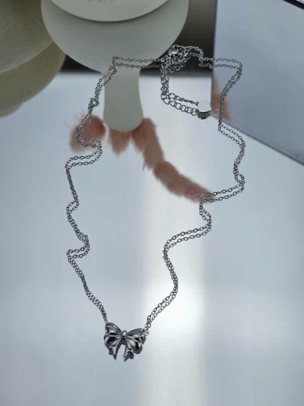 Γυναικείο Κοντό Κολιέ Cute Bow in Silver