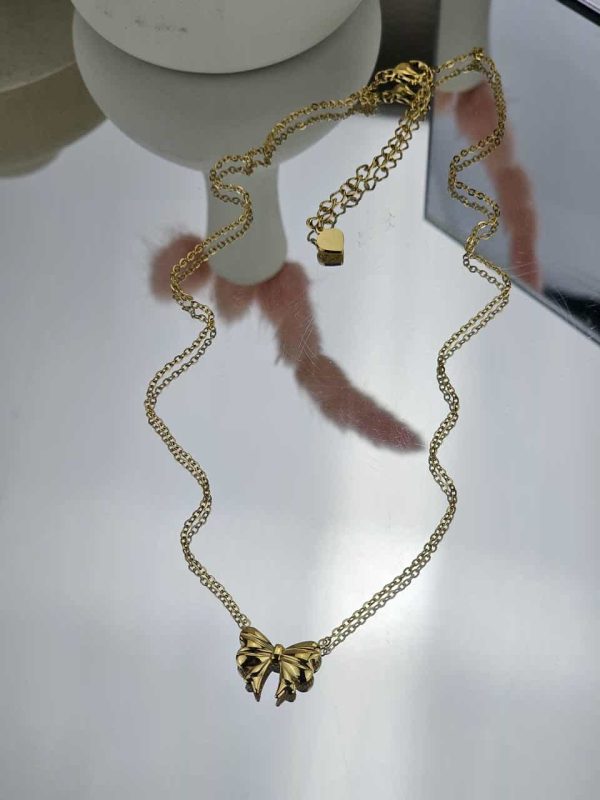 Γυναικείο Κοντό Κολιέ Cute Bow in Gold