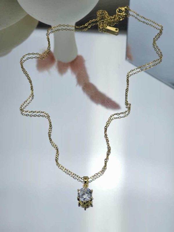 Γυναικείο Κοντό Κολιέ Strass in Gold