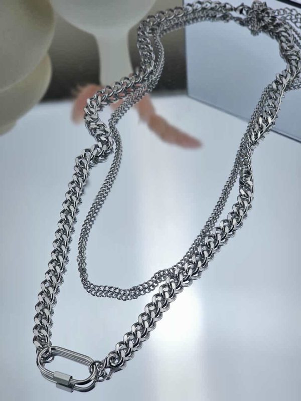 Γυναικείο Κοντό Κολιέ Double Silvery