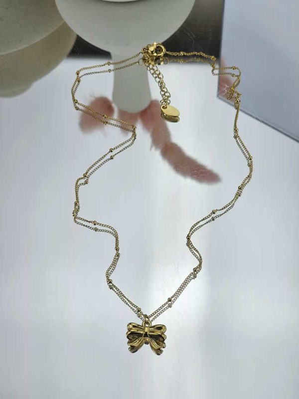 Γυναικείο Κοντό Κολιέ Cute Gold Bow