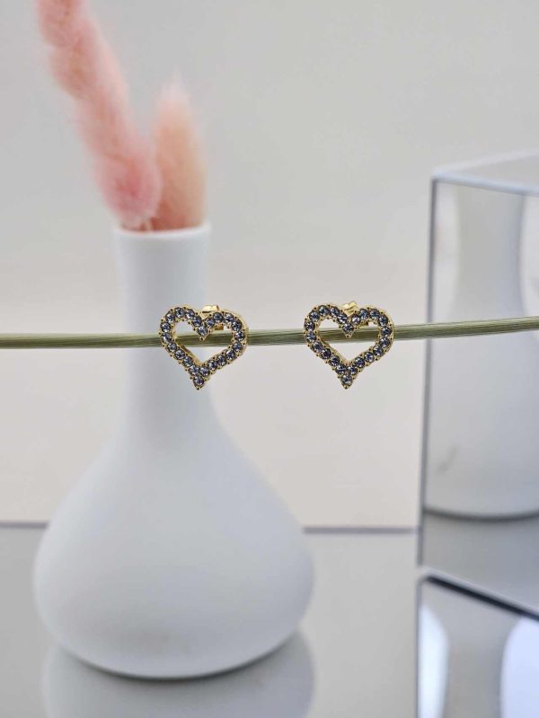 Γυναικεία Σκουλαρίκια Strassed Heart in Gold