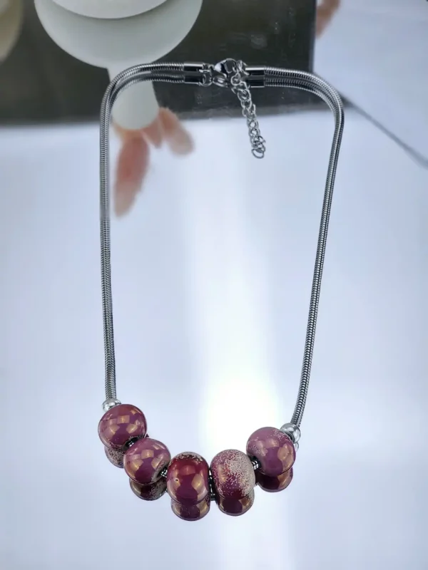 Γυναικείο Κοντό Κολιέ Beaded in Rose