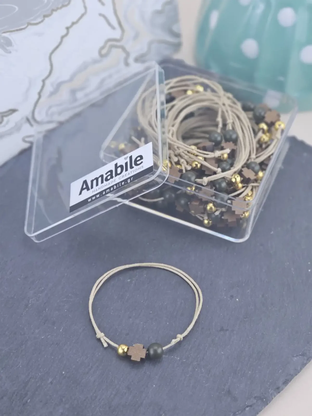 Μαρτυρικά Βάπτισης Βραχιόλι Amabile B07 Χακί 50 Tεμάχια - Image 2
