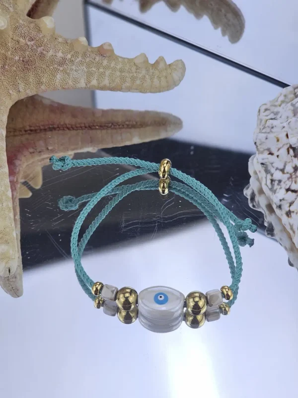 Γυναικείο Βραχιόλι Ceramic Eye in Mint -  Beige