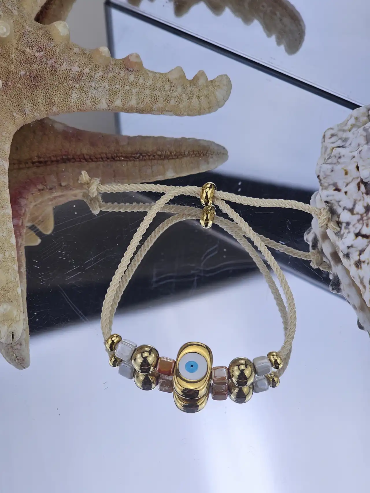 WB67 25 Γυναικείο Βραχιόλι Oval Eye in White - Coral