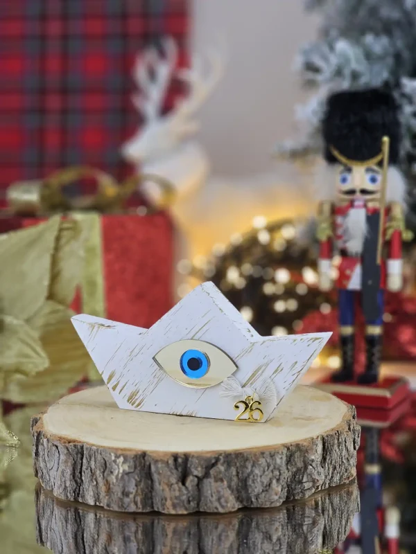 Διακοσμητικό Γούρι Ξύλινο Καράβι S Λευκό