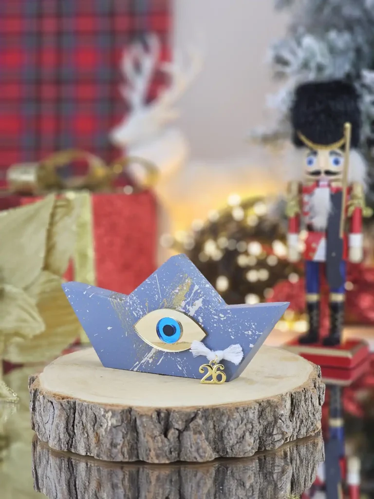 Διακοσμητικό Γούρι Ξύλινο Καράβι S Μπλε