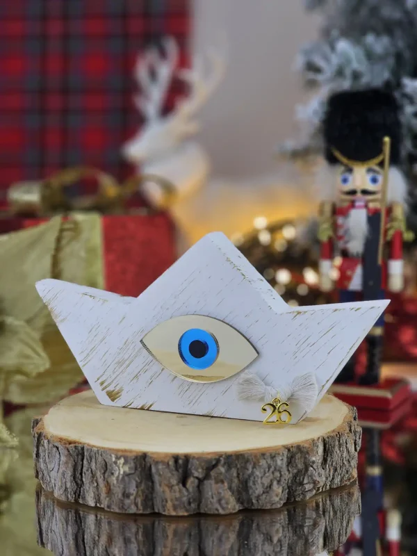 Διακοσμητικό Γούρι Ξύλινο Καράβι M Λευκό