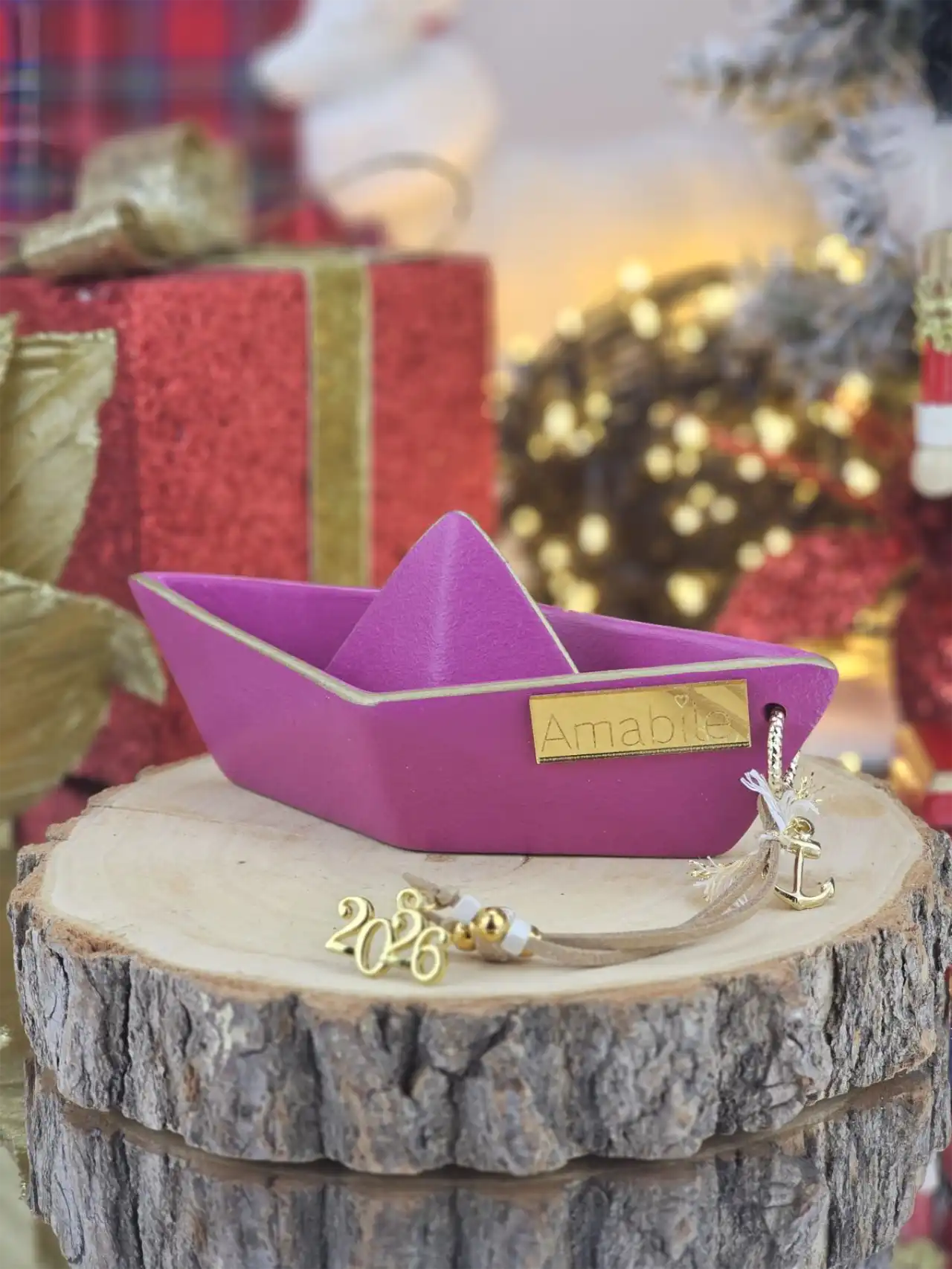 BLC08 Διακοσμητικό Γούρι Κεραμικό Καράβι Ματζέντα