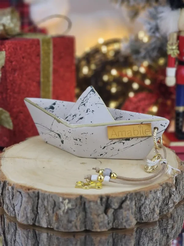 Διακοσμητικό Γούρι Κεραμικό Καράβι Γκρεζ