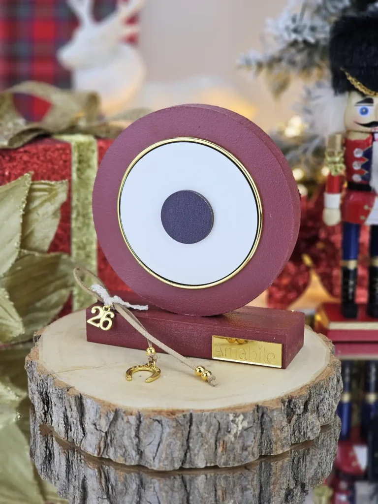 Διακοσμητικό Γούρι Ξύλινο Μάτι Μπορντό