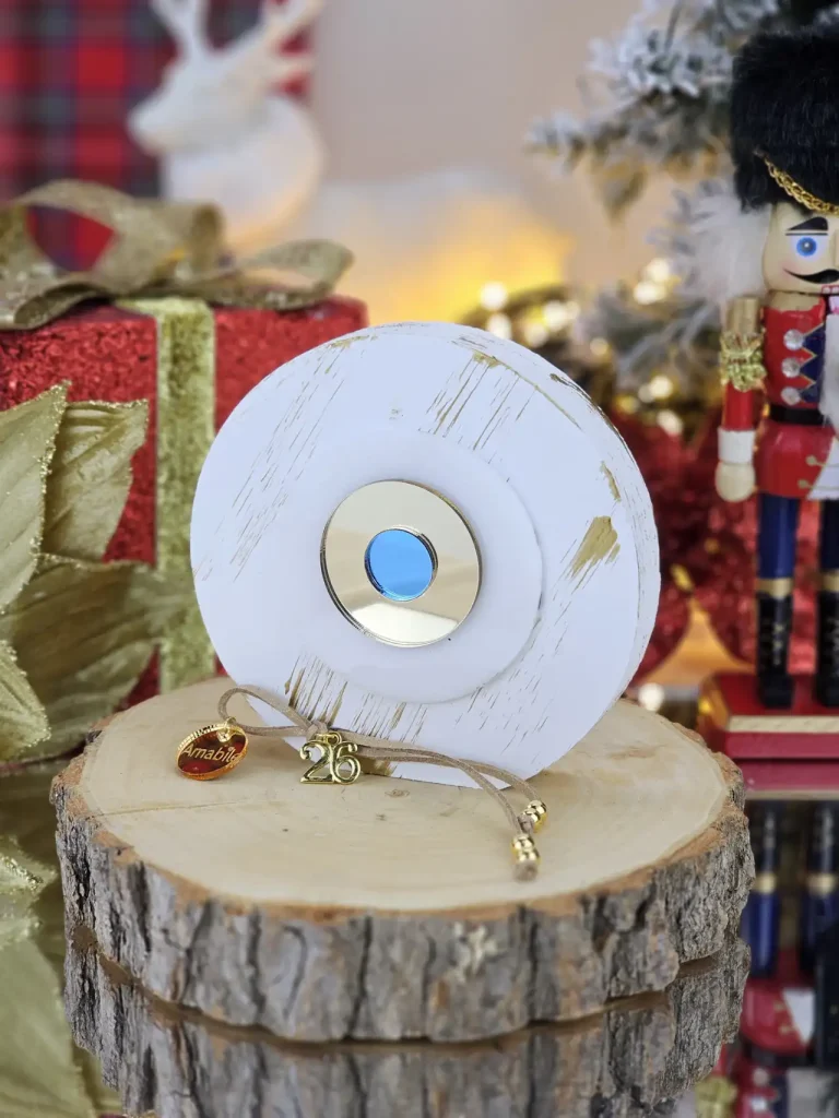 Διακοσμητικό Γούρι Ξύλινο Στρογγυλό Μάτι Λευκό