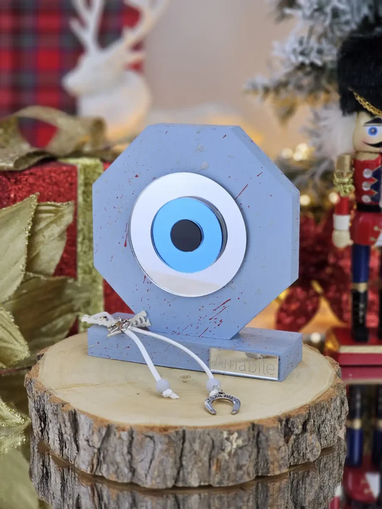 Διακοσμητικό Γούρι Ξύλινο-Plexi Μάτι Γαλάζιο