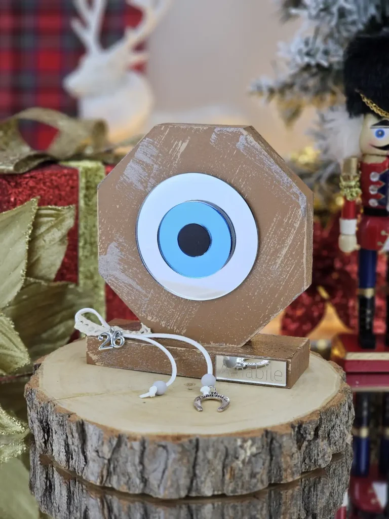 Διακοσμητικό Γούρι Ξύλινο-Plexi Μάτι Κάμελ