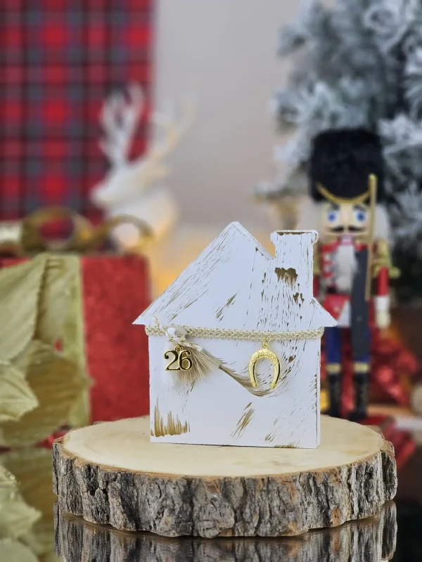 Διακοσμητικό Γούρι Ξύλινο Σπιτάκι S Λευκό