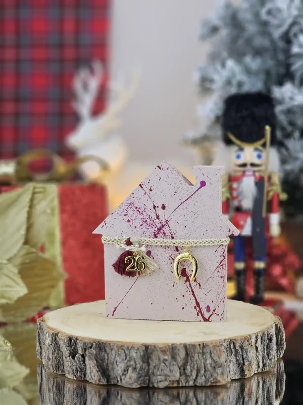 Διακοσμητικό Γούρι Ξύλινο Σπιτάκι S Πούδρα