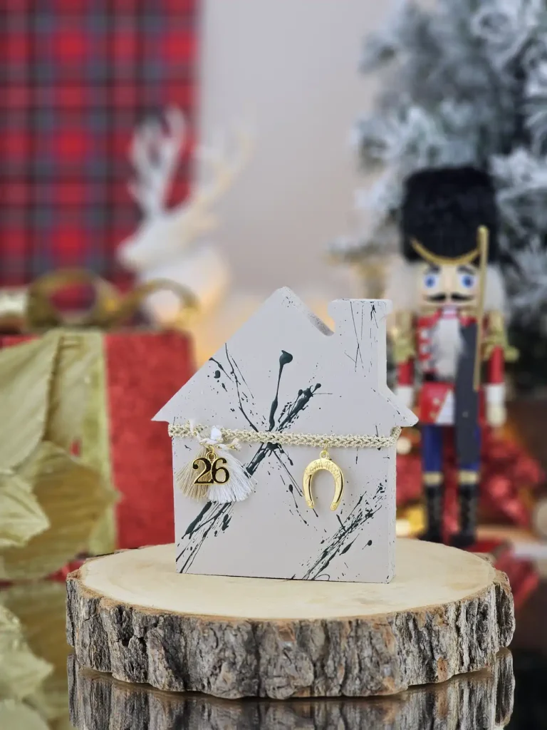 Διακοσμητικό Γούρι Ξύλινο Σπιτάκι S Γκρεζ