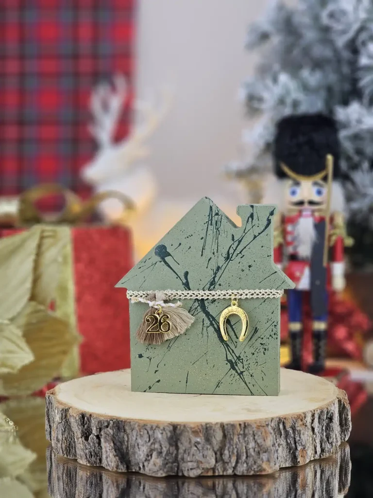 Διακοσμητικό Γούρι Ξύλινο Σπιτάκι S Χακί