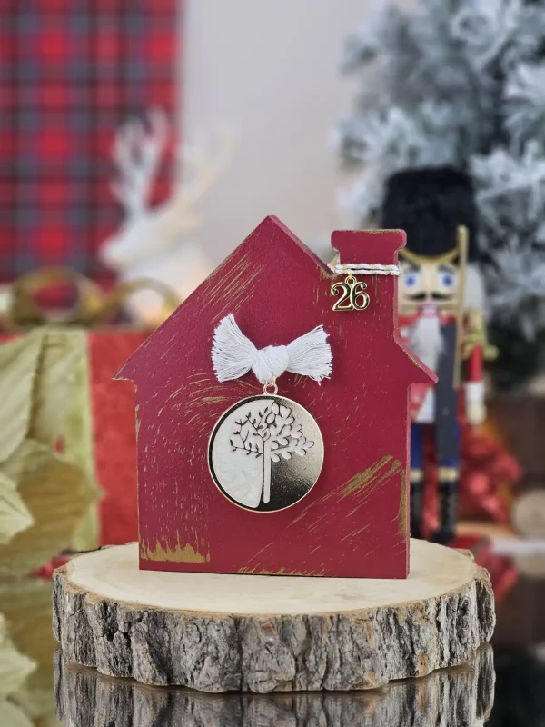 Διακοσμητικό Γούρι Ξύλινο Σπιτάκι M Μπορντό