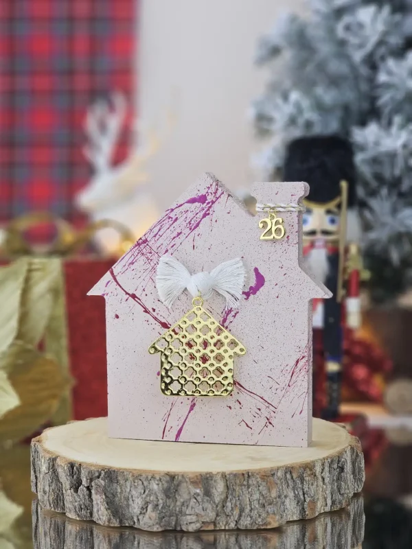 Διακοσμητικό Γούρι Ξύλινο Σπιτάκι M Πούδρα