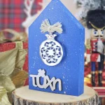 Διακοσμητικό Γούρι Ξύλινο Σπιτάκι Μπλε