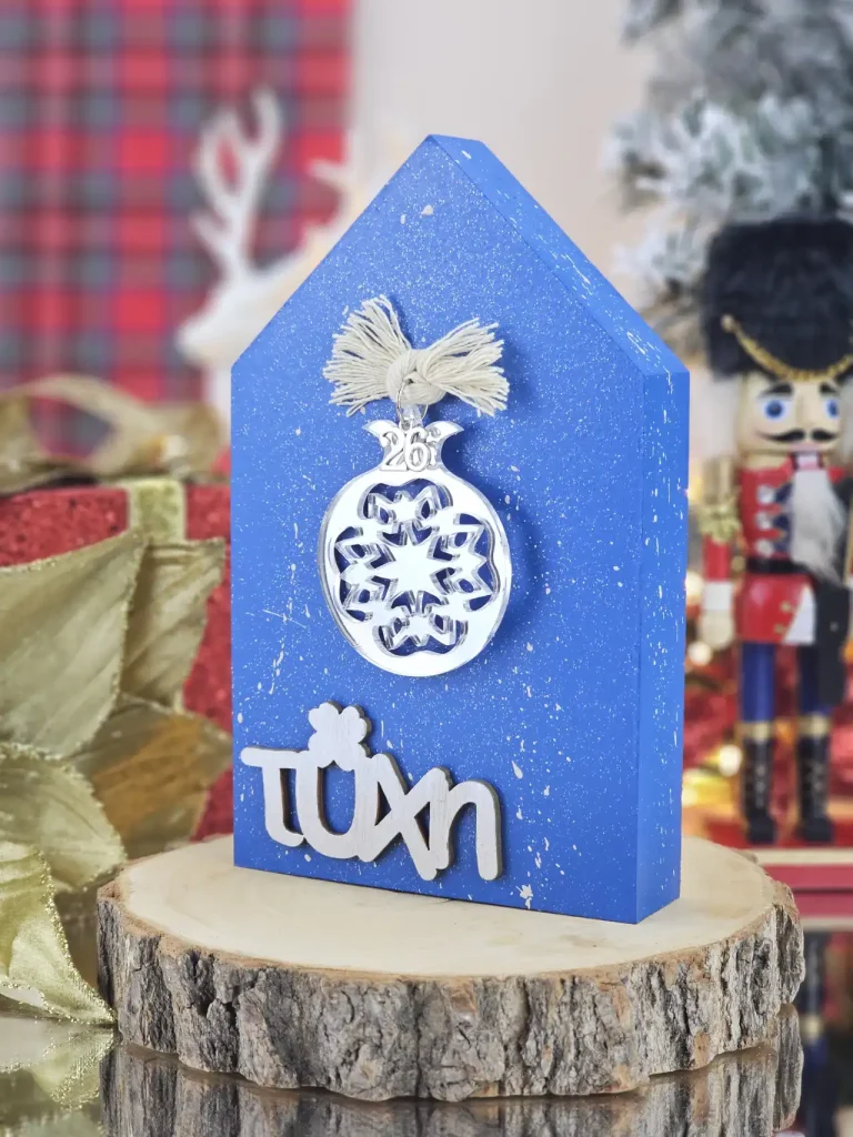 Διακοσμητικό Γούρι Ξύλινο Σπιτάκι Μπλε