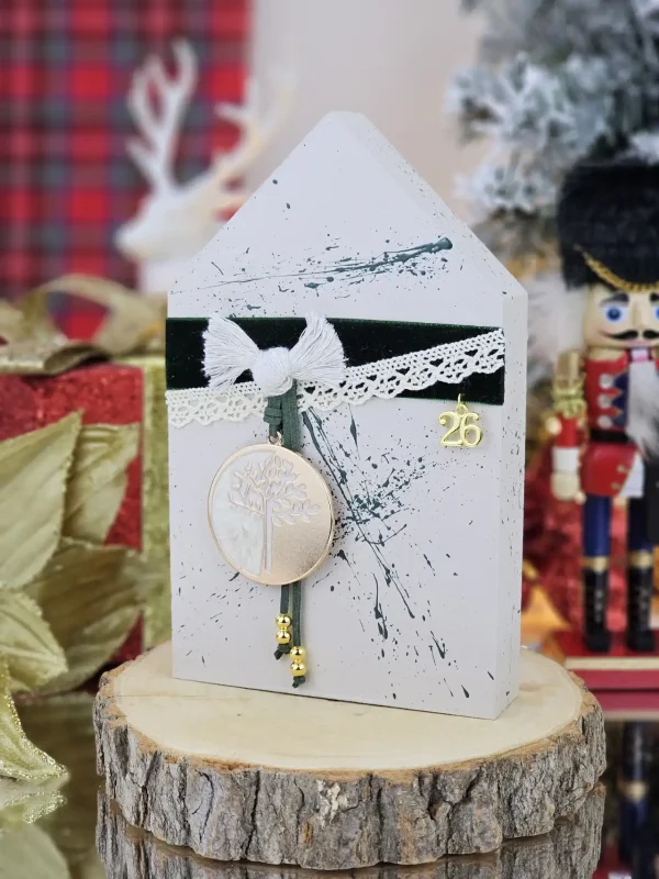 Διακοσμητικό Γούρι Ξύλινο Σπιτάκι Γκρεζ