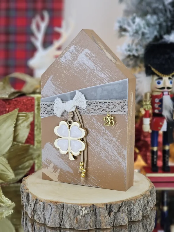 Διακοσμητικό Γούρι Ξύλινο Σπιτάκι Κάμελ