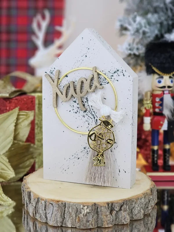 Διακοσμητικό Γούρι Ξύλινο Σπιτάκι Γκρεζ - Ευχή