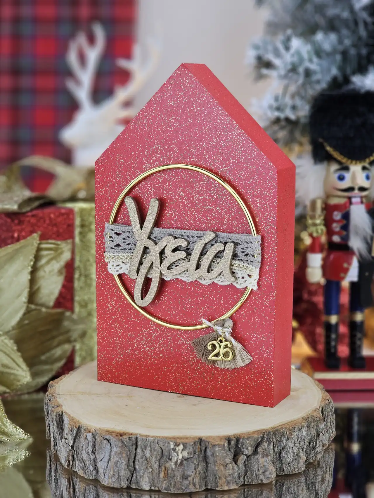 HLC35 Διακοσμητικό Γούρι Ξύλινο Σπιτάκι Κόκκινο - Ευχή