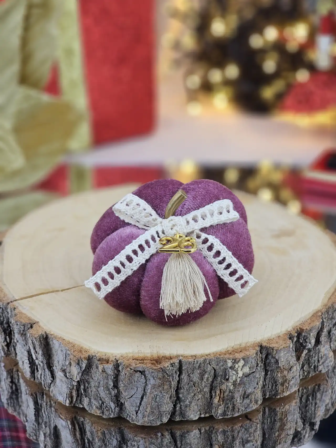 PLC01 Διακοσμητικό Γούρι Mini Βελούδινη Κολοκύθα Σάπιο Μήλο