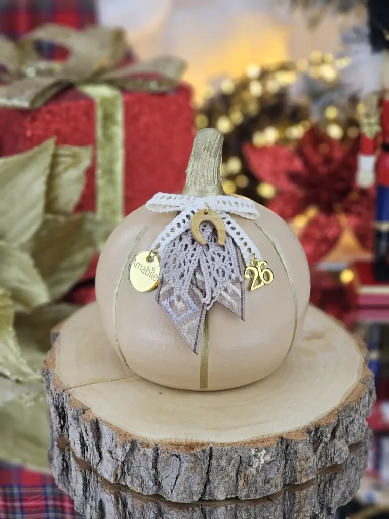 Διακοσμητικό Γούρι Κεραμική Κολοκύθα M Μπεζ