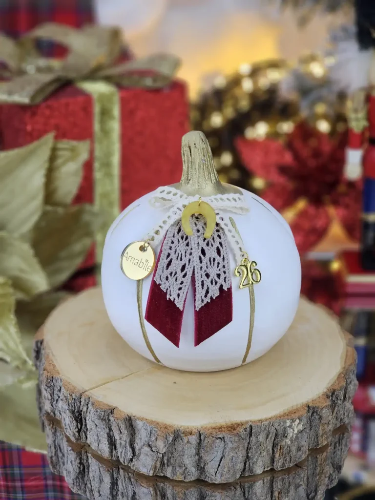 Διακοσμητικό Γούρι Κεραμική Κολοκύθα M Λευκό