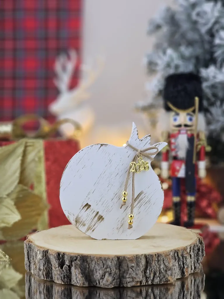 Διακοσμητικό Γούρι Ξύλινο Ρόδι Μ Λευκό