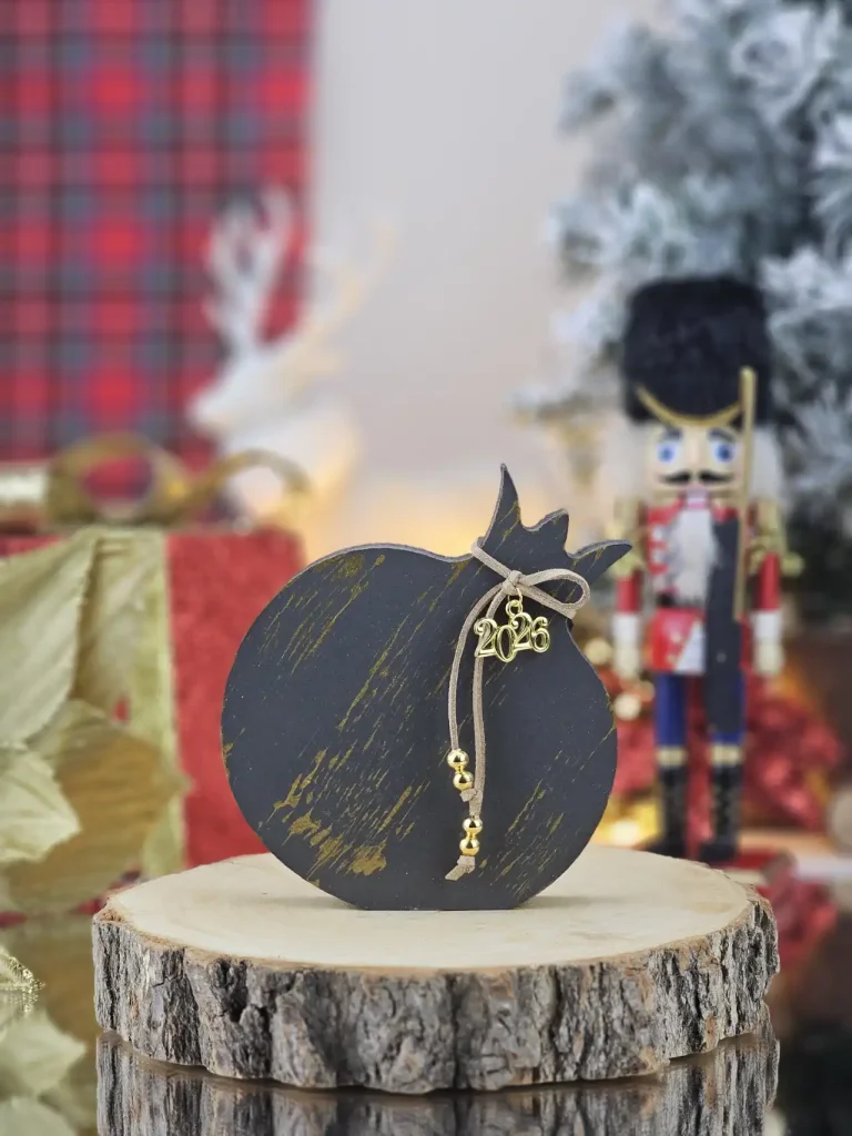 Διακοσμητικό Γούρι Ξύλινο Ρόδι Μ Ανθρακί