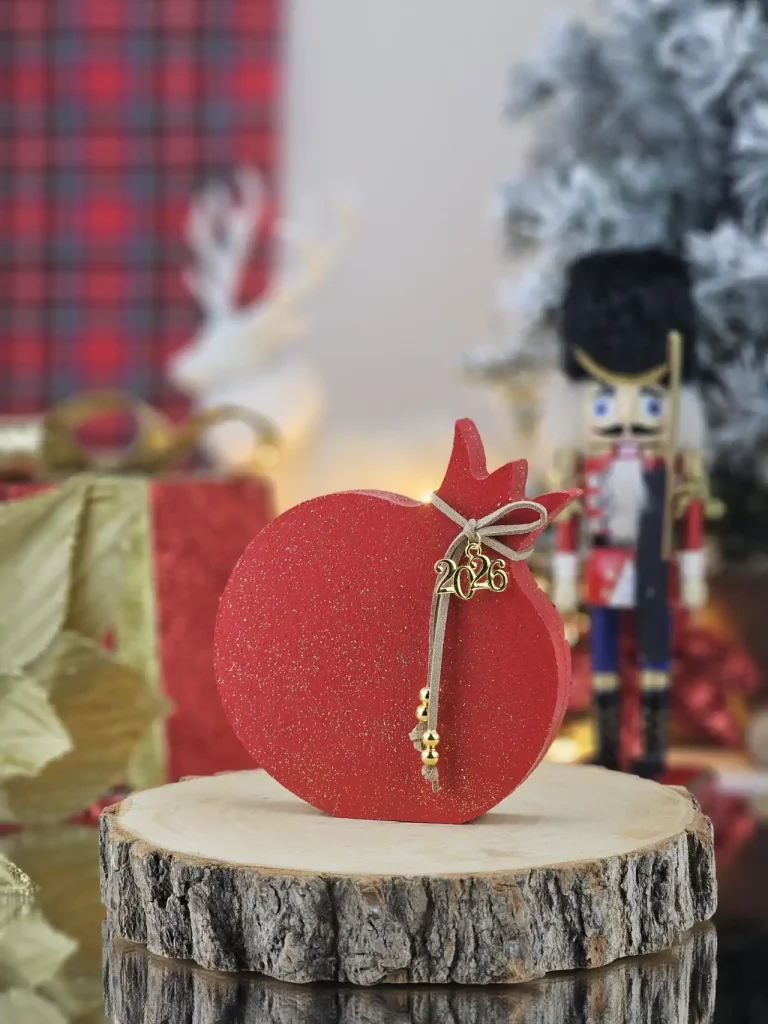 Διακοσμητικό Γούρι Ξύλινο Ρόδι Μ Κόκκινο