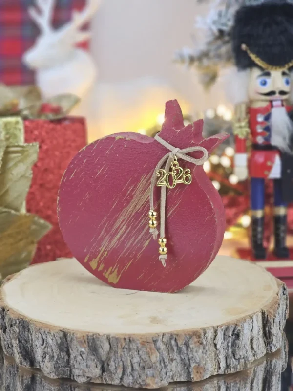 Διακοσμητικό Γούρι Ξύλινο Ρόδι M Μπορντό