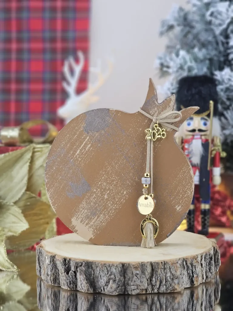 Διακοσμητικό Γούρι Ξύλινο Ρόδι L Κάμελ