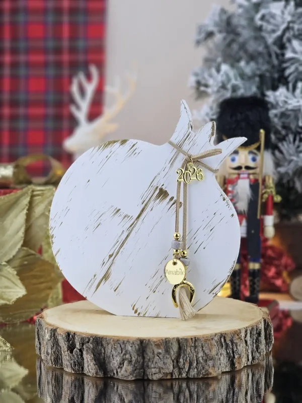 Διακοσμητικό Γούρι Ξύλινο Ρόδι L Λευκό