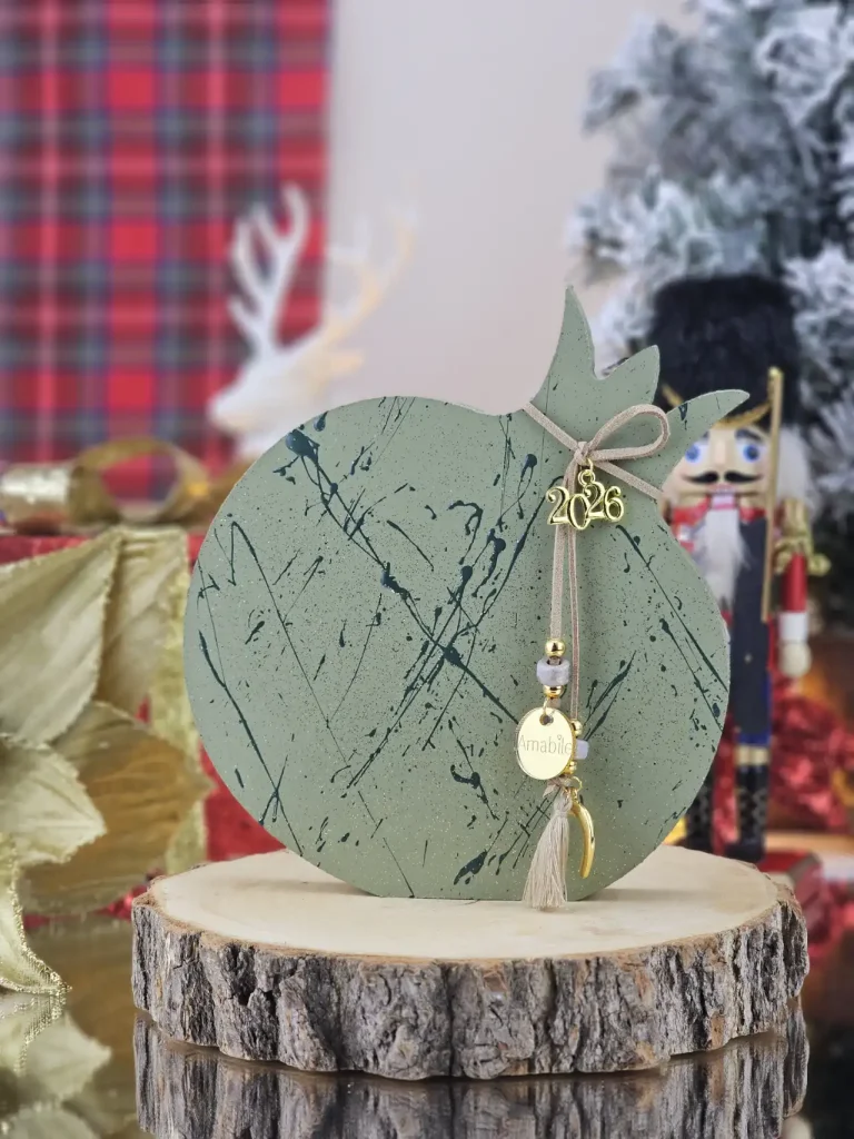 Διακοσμητικό Γούρι Ξύλινο Ρόδι L Χακί