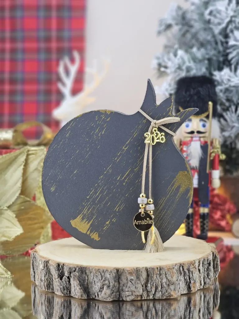 Διακοσμητικό Γούρι Ξύλινο Ρόδι L Ανθρακί