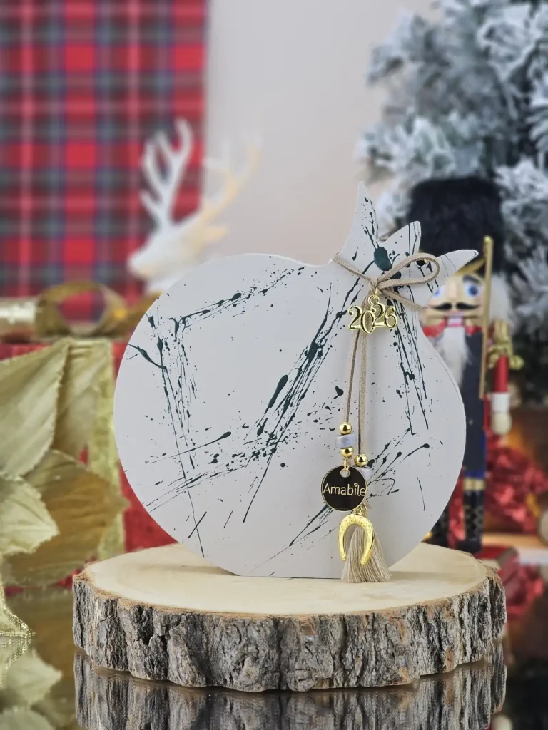 Διακοσμητικό Γούρι Ξύλινο Ρόδι L Γκρεζ